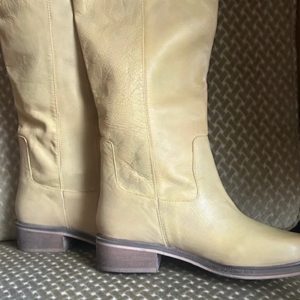 Urban Outfitters Tall Tan Lush Leather Slouch Pull On Boots - Picture 13 of 16